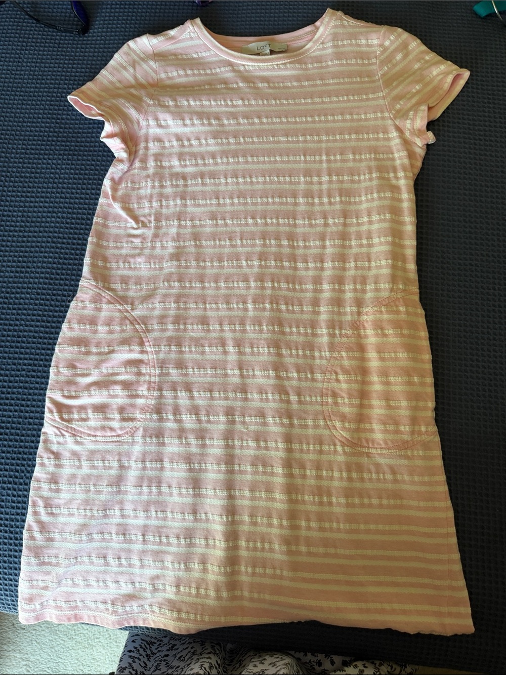 LOFT Pink Stripe Short Sleeve Dress